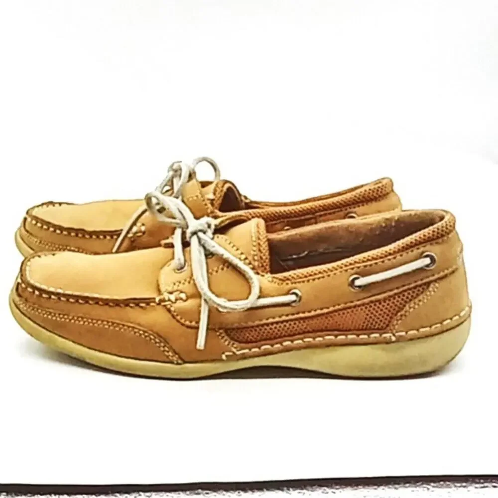 Bass Boat Shoes Loafers Breezy Brown Leather Tie Men's 9.5 Leather Uppers